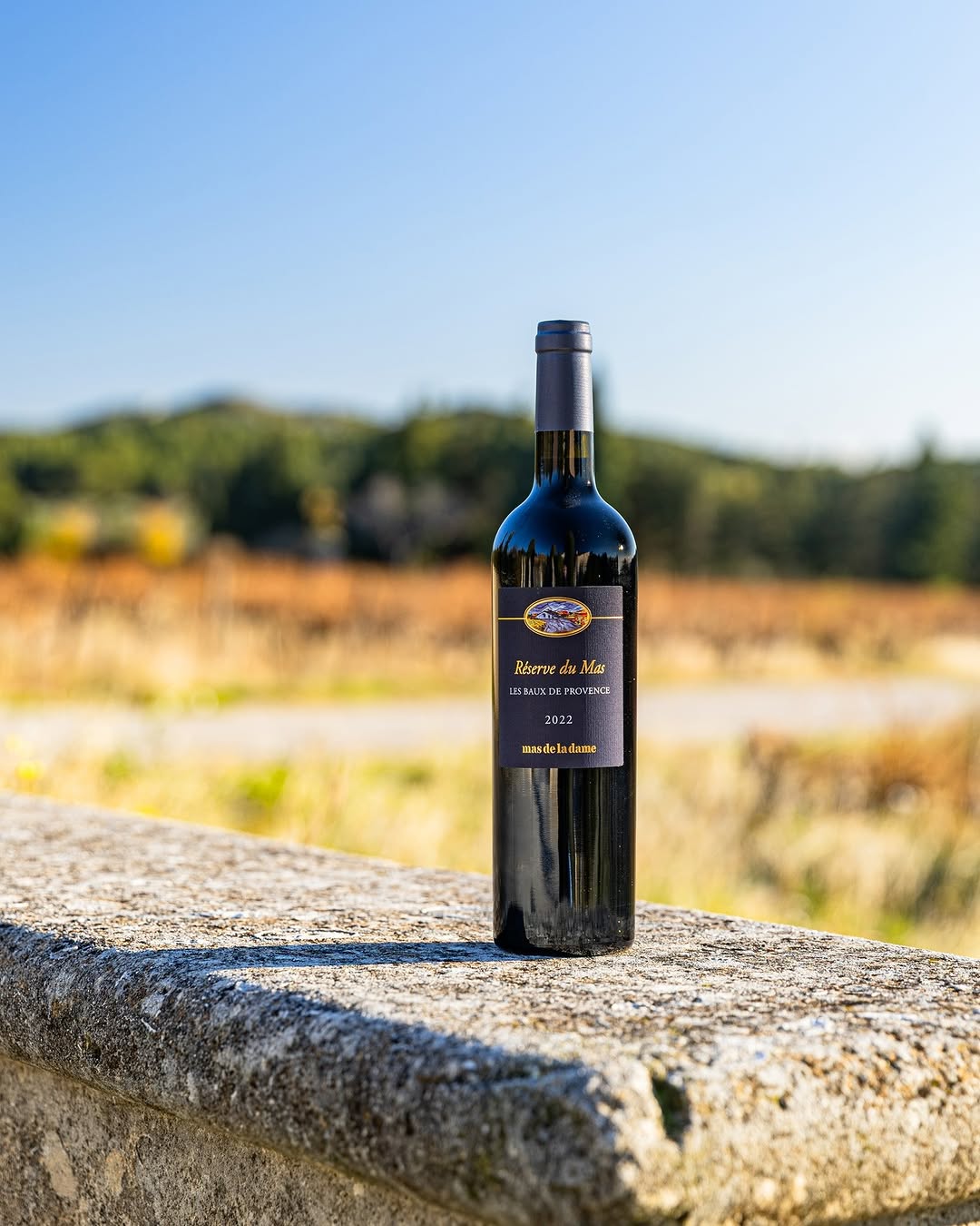 Photo by Mas De La Dame on April 11, 2026. May be an image of wine, wine bottle and text.